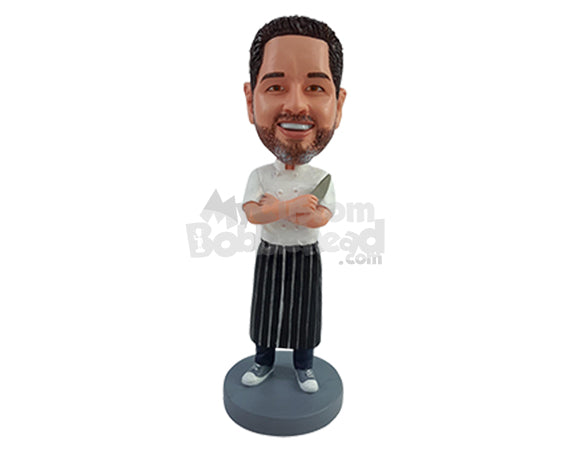 Custom Bobblehead Professional cook chef with hands crossed holding a knife and wearing an apron and casual shoes - Careers & Professionals Chefs Personalized Bobblehead & Action Figure Custom Bobblehead Professional cook chef with hands crossed holding a knife and wearing an apron and casual shoes - Careers & Professionals Chefs Personalized Bobblehead & Action Figure